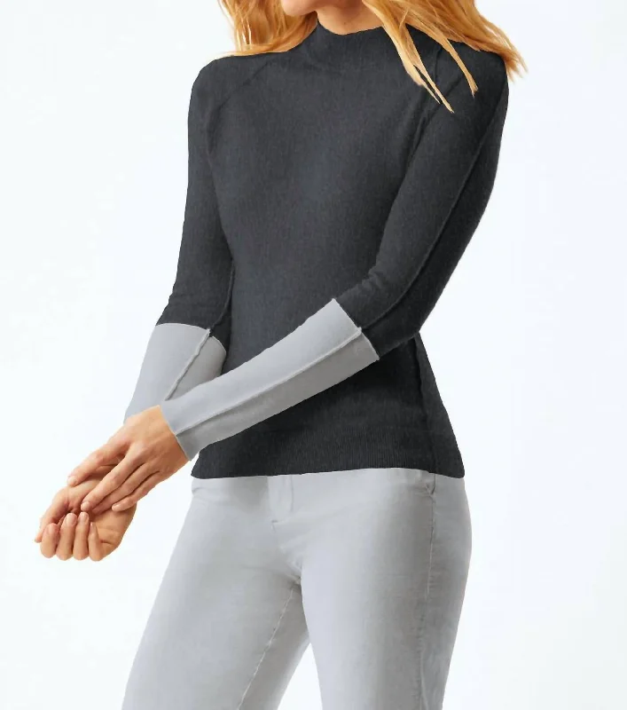 Women's Tulle Floral Pullovers-Reglan Sleeve Sweater In Charcoal