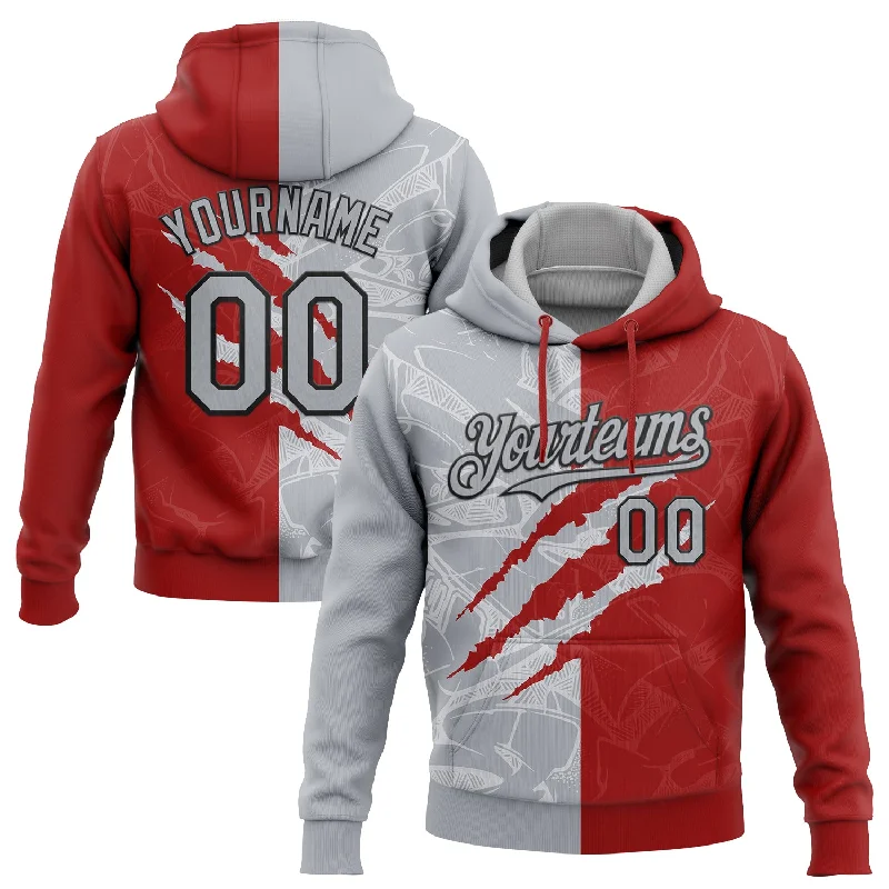 Women's Animal Print Hoodies-Custom Stitched Graffiti Pattern Gray Red-Black 3D Scratch Sports Pullover Sweatshirt Hoodie