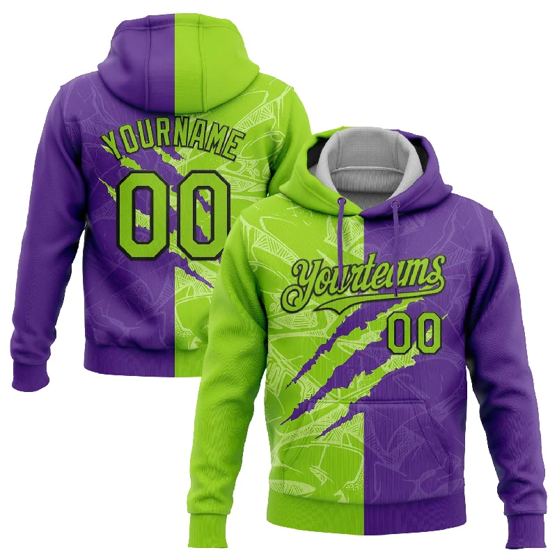 Women's Pastel Hoodies-Custom Stitched Graffiti Pattern Neon Green Purple-Black 3D Scratch Sports Pullover Sweatshirt Hoodie