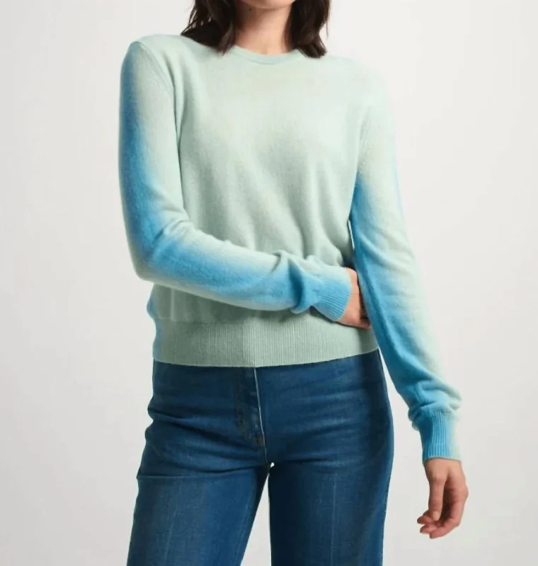 Women's Resort Pullovers-Cashmere Spray Paint Crewneck In Blue Spray