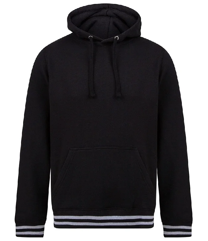 Women's Abstract Hoodies-Unisex Striped Cuff Hoodie | BLACK/HEATHER GREY