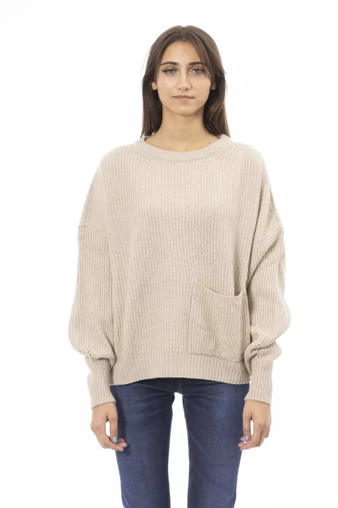 Women's Fringe Floral Pullovers-Baldinini Trend  Wool Women's Sweater