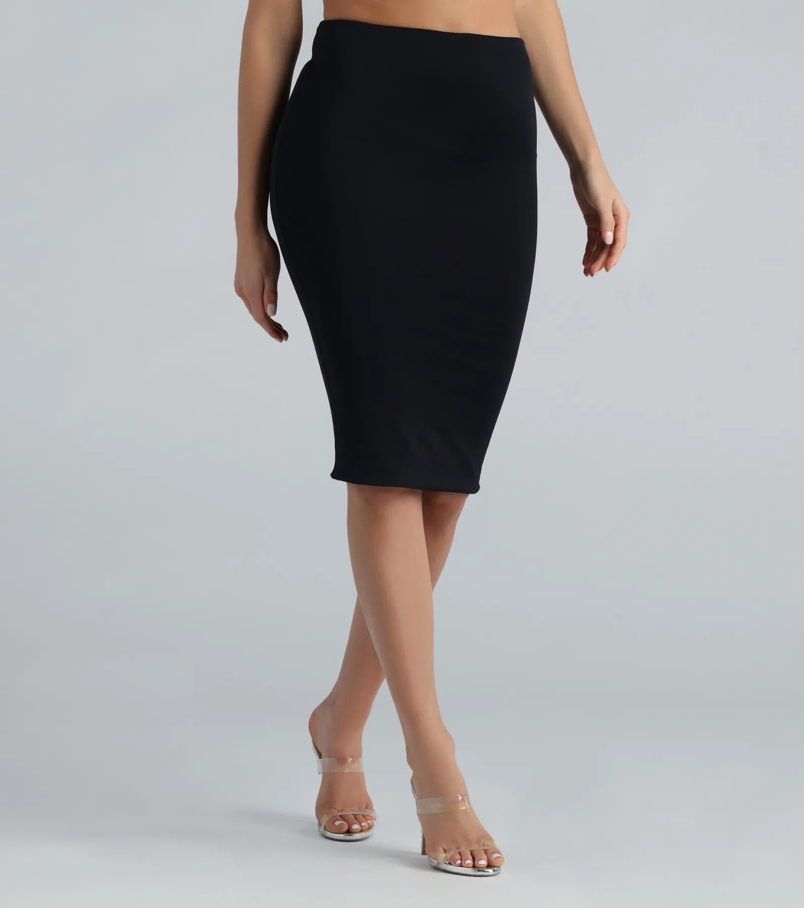 Women's Button-Front Skirts-Seamless Smooth Knit High-Rise Pencil Skirt