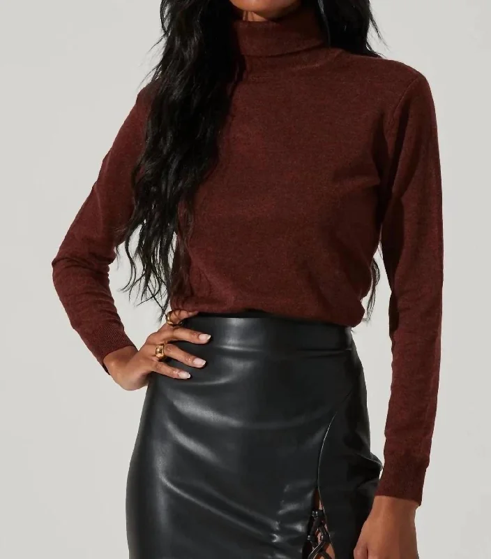 Women's Slit A-Line Pullovers-Alden Turtleneck Sweater In Rust