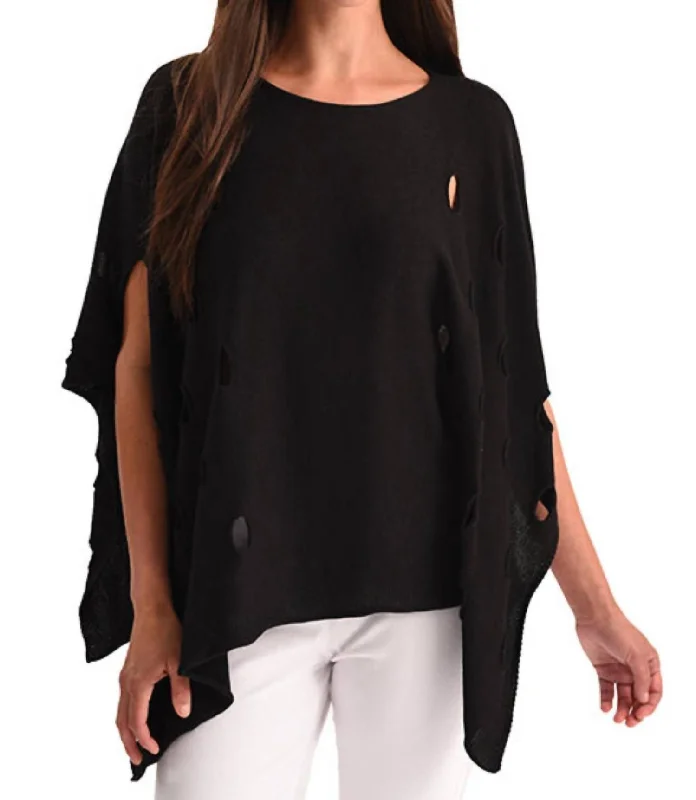 Women's Shawl Collar Pullovers-Cut Out Poncho In Black