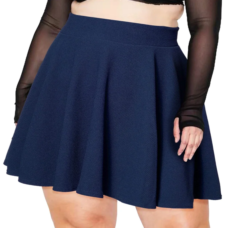 Women's Holiday Skirts-High Waisted Skater Skirt Plus Size-Navy