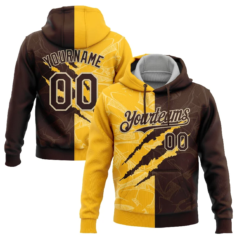 Women's Sleep Hoodies-Custom Stitched Graffiti Pattern Brown Gold-Cream 3D Scratch Sports Pullover Sweatshirt Hoodie