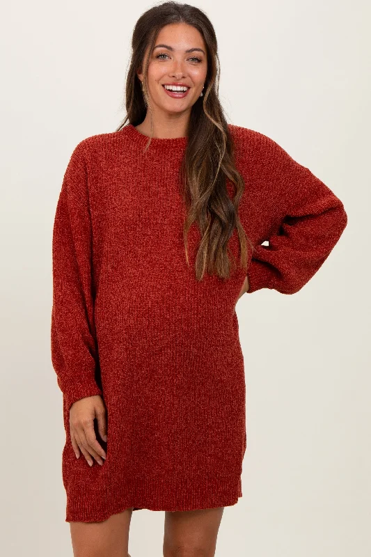 Rust Chenille Knit Maternity Sweater Dress