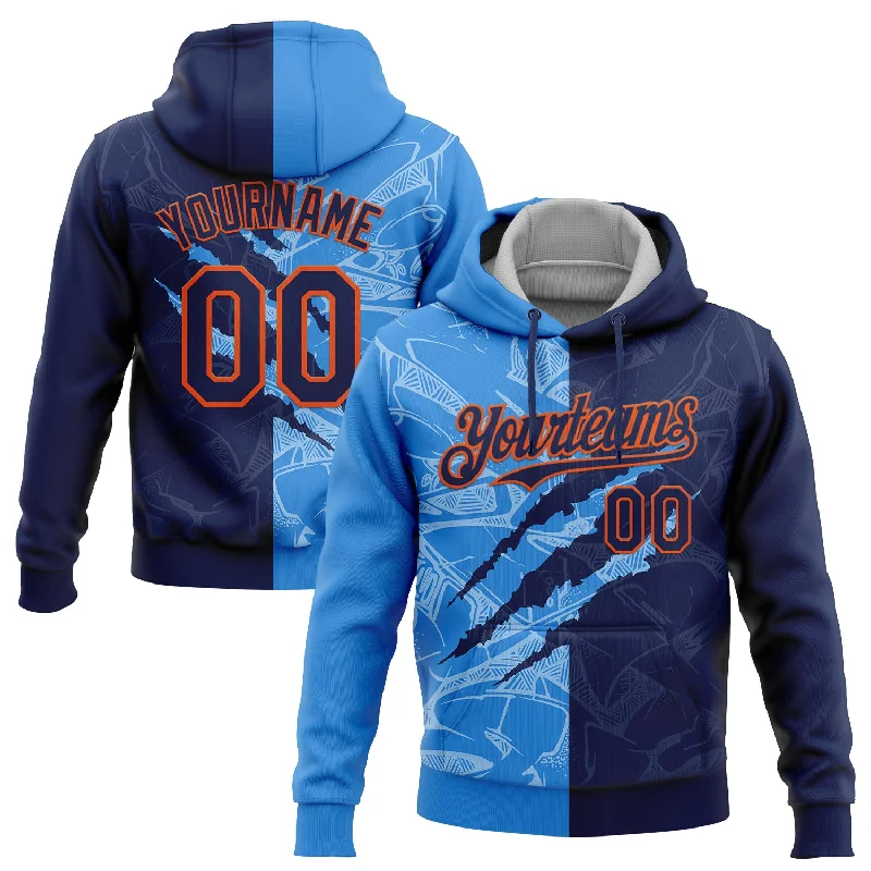 Women's Turtleneck Hoodies-Custom Stitched Graffiti Pattern Navy Powder Blue-Orange 3D Scratch Sports Pullover Sweatshirt Hoodie