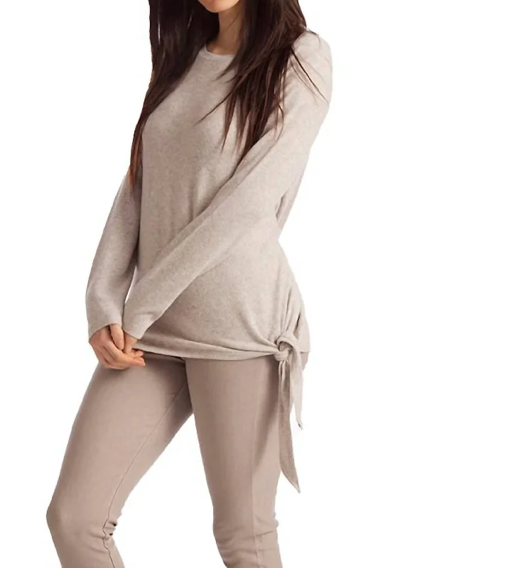 Women's Silk A-Line Pullovers-Ellie Side Tie Kashmira Sweater In Oatmeal