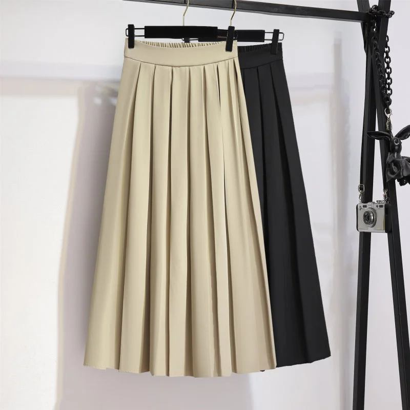 Women's Formal Skirts-Plus Size Pleat Midi Skirt