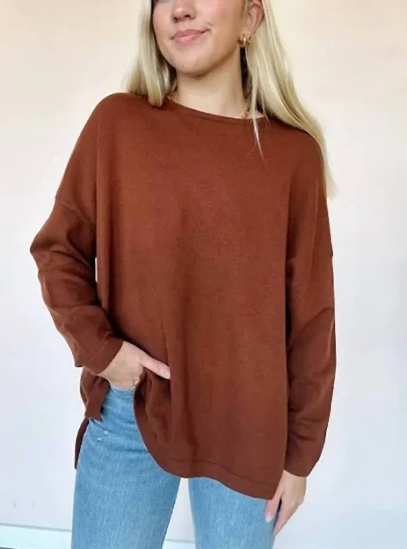 Women's Lace Denim Pullovers-Eileen Sweater In Chocolat