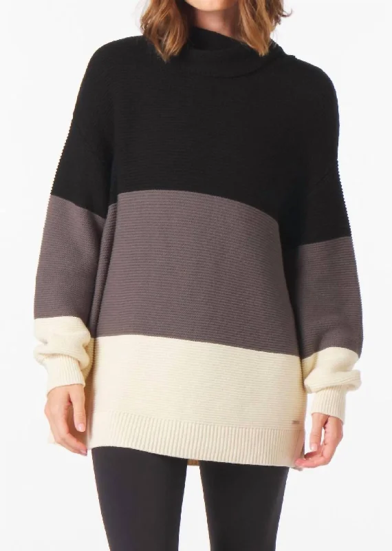 Women's Shimmer Pleated Pullovers-Aspen Sweater In Black/carbon/oatmilk