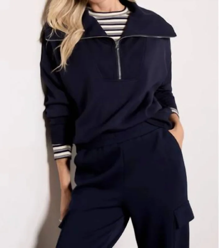 Women's Soft Pullovers-Catherine Half Zip Sweat In Navy