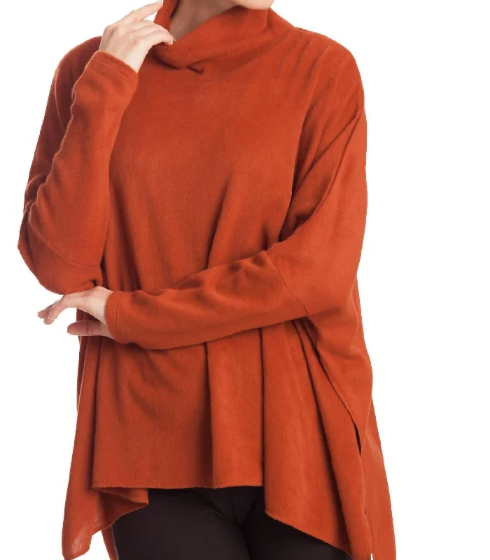 Women's Sequin Pencil Pullovers-Cowl Neck Oversized Sweater In Rust