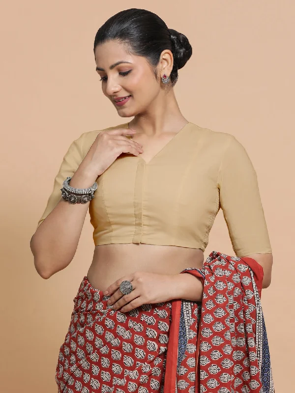 Nalani x Rozaana | Elbow Sleeves Saree Blouse in Ecru Beige Linen