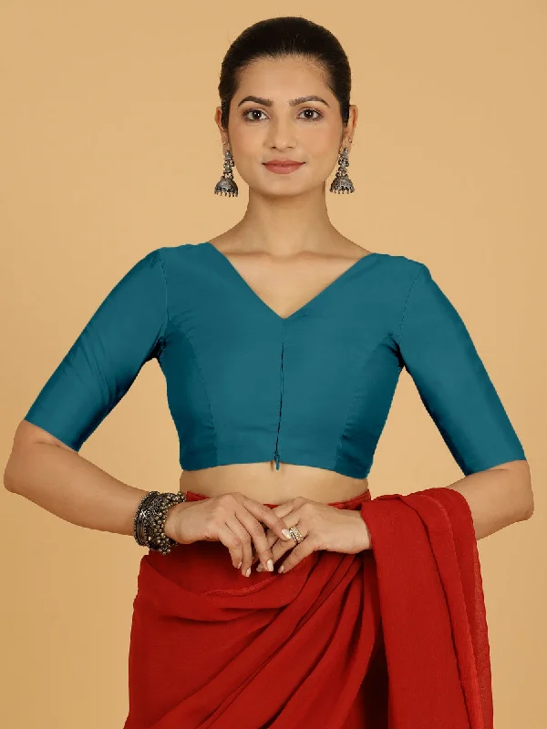 Shabana x Rozaana | Elbow Sleeves Saree Blouse in Crystal Teal