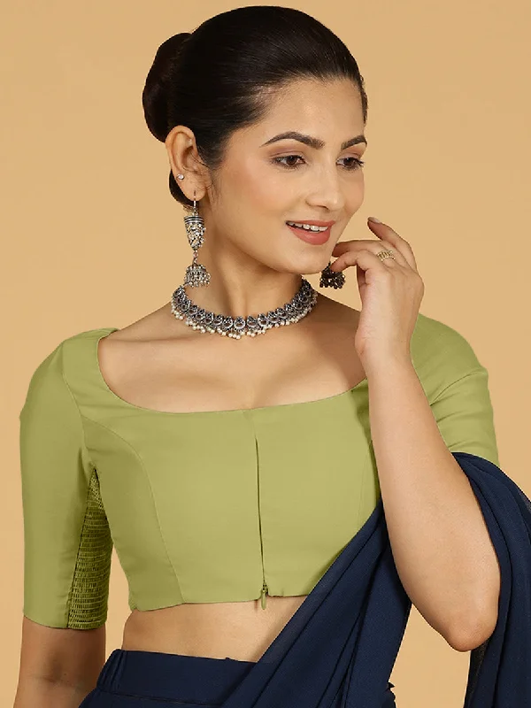 Nidhi x Rozaana | Elbow Sleeves Saree Blouse in Pista Green