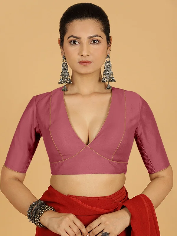 Ghazal x Rozaana | Elbow Sleeves Saree Blouse in Rose Pink