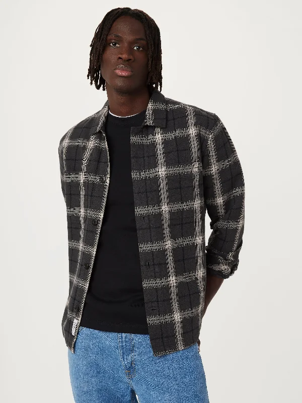 Women's Front-Open Pullovers-The Kapok Plaid Flannel Shirt in Dark Grey