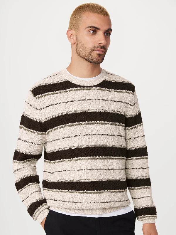 Women's Layered Pullovers-The Striped Crewneck in Light Beige