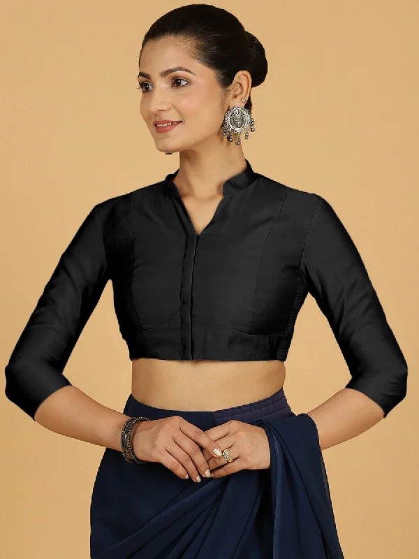 Maya x Rozaana | Three Quarter Sleeves Saree Blouse in Raven Black