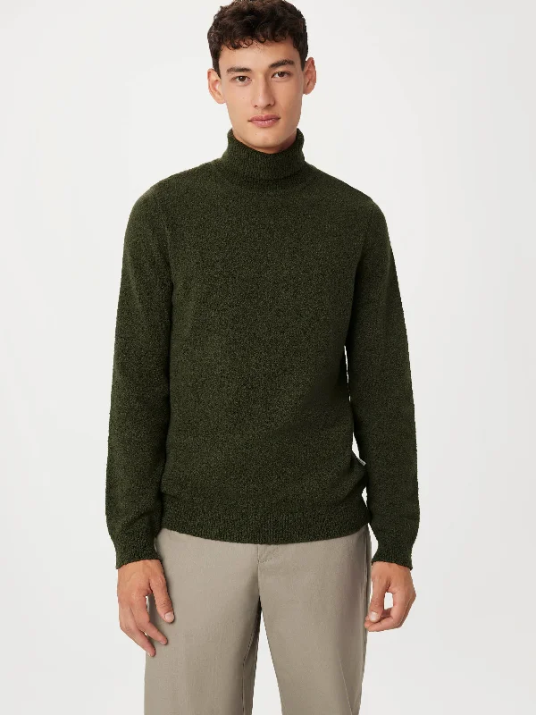 Women's Glitter A-Line Pullovers-The Seawool® Boucle Turtleneck in Dark Green