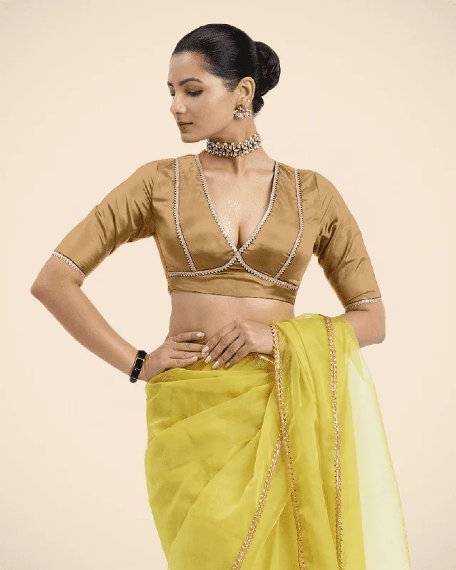 Zeenat x Tyohaar | Gold Saree Blouse w/ FlexiFit™ and Golden Gota Lace