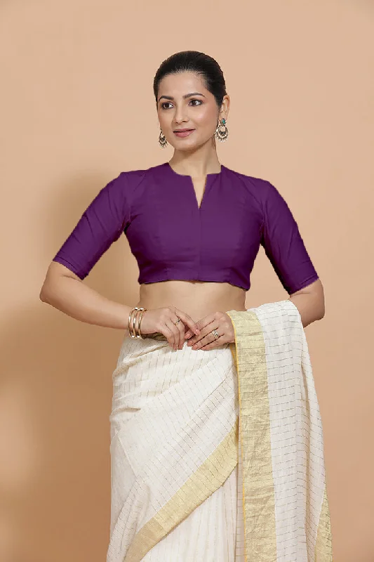 Ananya x Rozaana | Round Neck Magenta Bliss Plain Cotton Saree Blouse