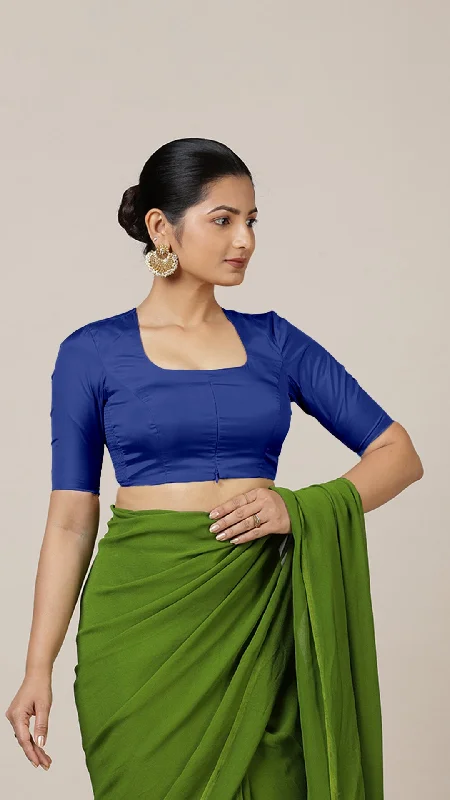 Aziza x Rozaana | Elbow Sleeves Saree Blouse in Cobalt Blue