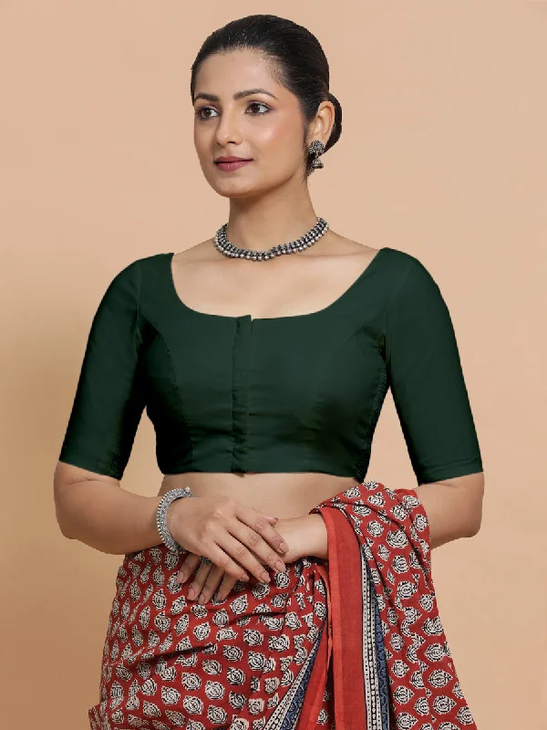 Lahari x Rozaana | Round Neck Moss Green Plain Cotton Saree Blouse