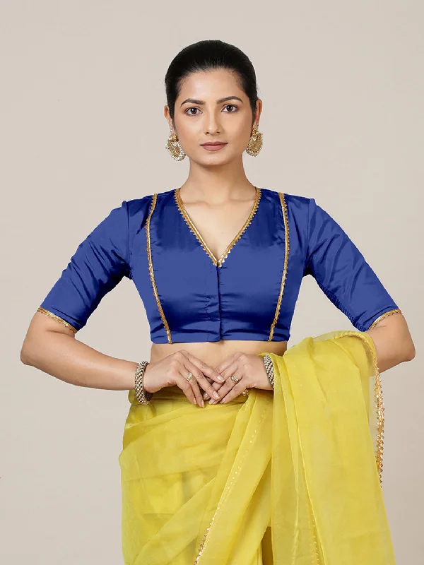 Begum x Tyohaar | Elbow Sleeves Saree Blouse in Cobalt Blue