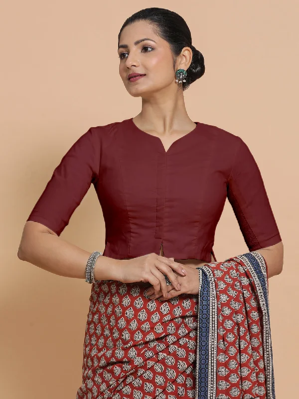 Tejasvi x Rozaana | Round Neck Royal Maroon Plain Cotton Saree Blouse