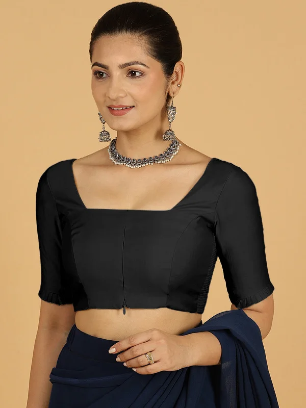 Nihira x Rozaana | Elbow Sleeves Saree Blouse in Raven Black