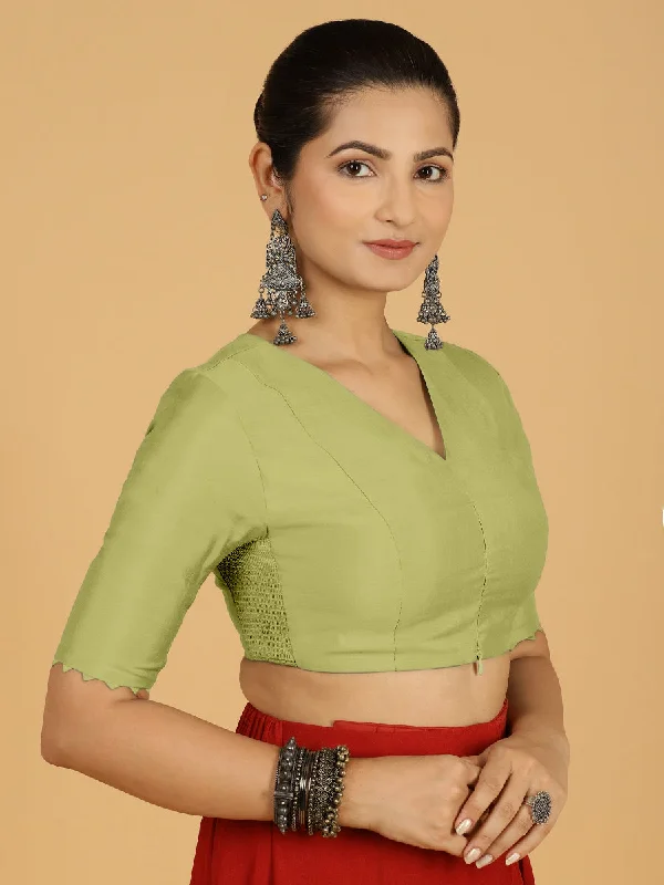 Divya x Rozaana | Elbow Sleeves Saree Blouse in Pista Green