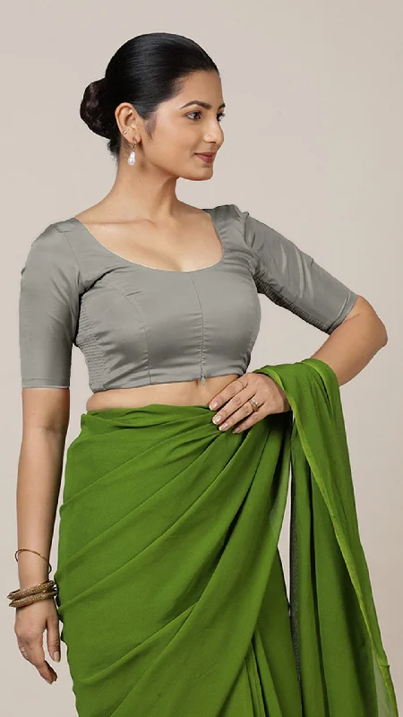 Anisha x Rozaana | Elbow Sleeves Saree Blouse in Grey