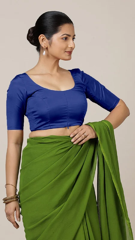 Anisha x Rozaana | Elbow Sleeves Saree Blouse in Cobalt Blue