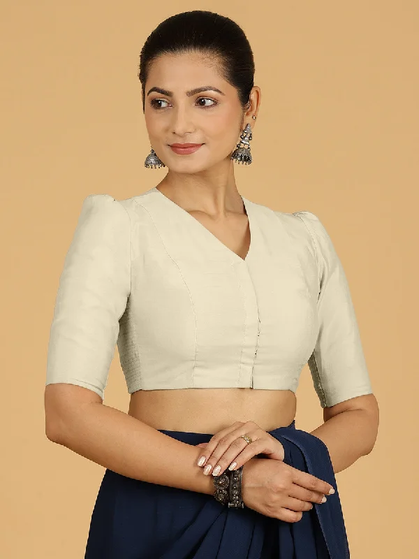 Shravani x Rozaana | Puff Sleeves Saree Blouse in Ivory