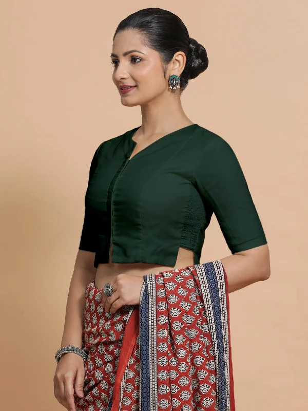 Tejasvi x Rozaana | Round Neck Moss Green Plain Cotton Saree Blouse