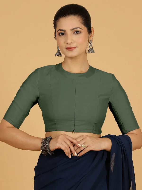 Farida x Rozaana | Regular Sleeves Saree Blouse in Pine Green