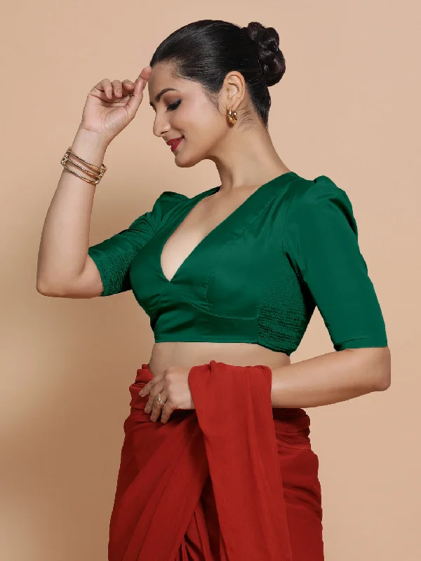 Pavani x Rozaana | Bottle Green Art Silk Saree Blouse