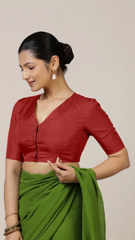 Begum x Rozaana | Elbow Sleeves Saree Blouse in Crimson Red