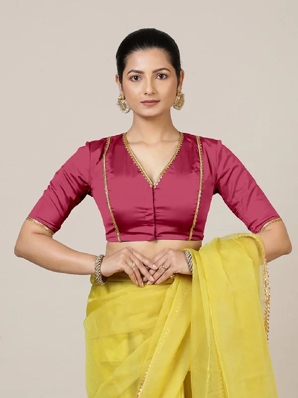 Begum x Tyohaar | Elbow Sleeves Saree Blouse in Rani Pink