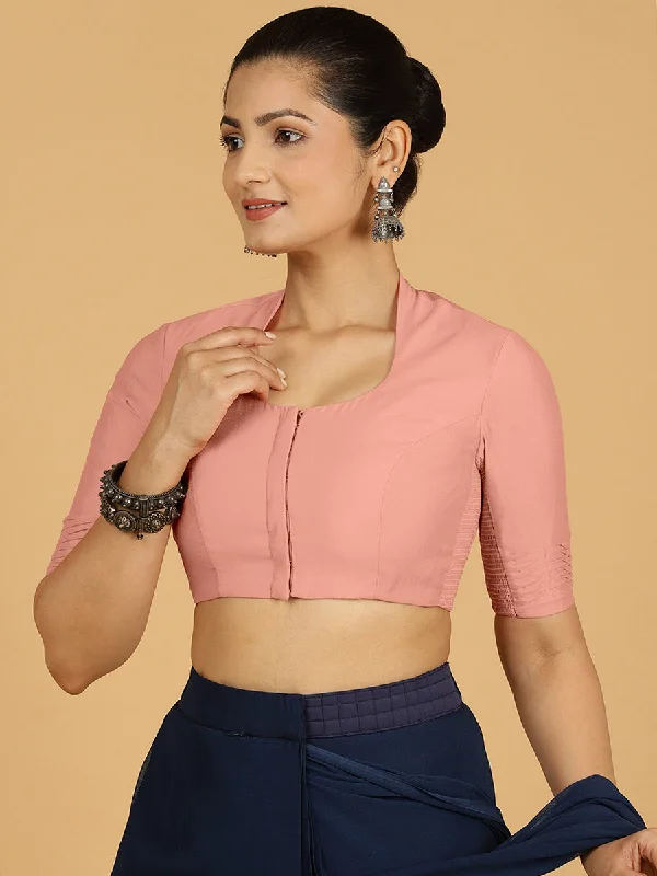 Salma x Rozaana | Elbow Sleeves Saree Blouse in Sea Pink