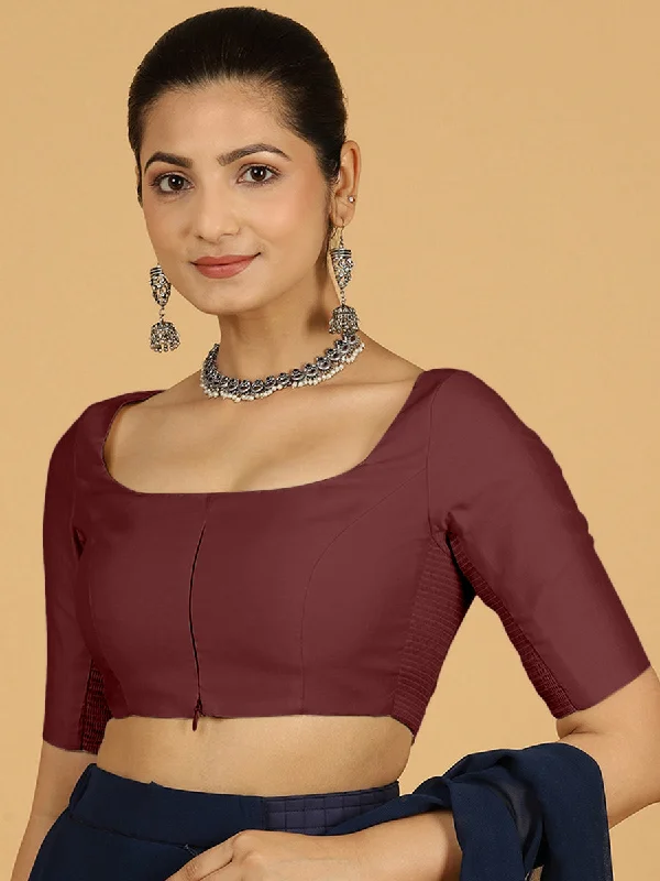 Nidhi x Rozaana | Elbow Sleeves Saree Blouse in Deep Maroon