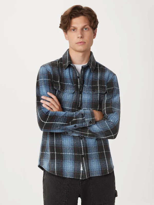 Women's Holiday Pullovers-The Check Flannel Shirt in Sapphire Blue