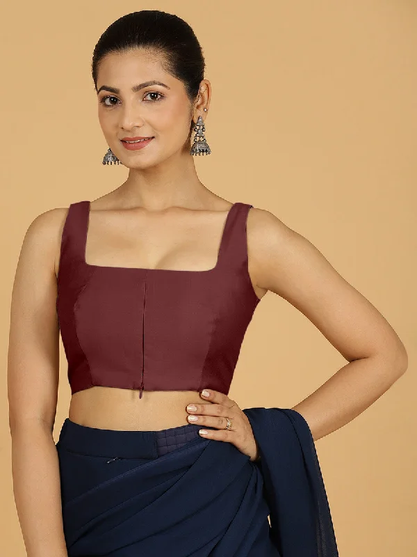 Kasturi x Rozaana | Sleeveless Saree Blouse in Deep Maroon