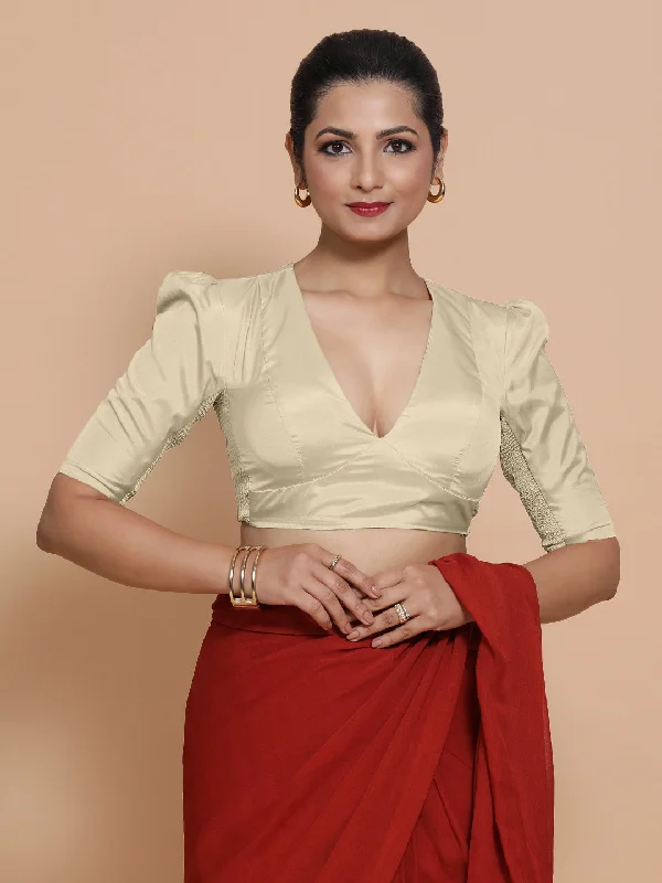 Pavani x Rozaana | Cream Art Silk Saree Blouse