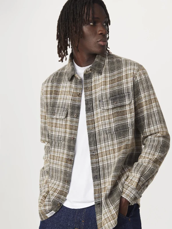 Women's Insulated Denim Pullovers-The Check Flannel Shirt in Grey