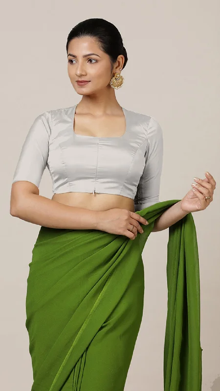 Aziza x Rozaana | Elbow Sleeves Saree Blouse in Silver